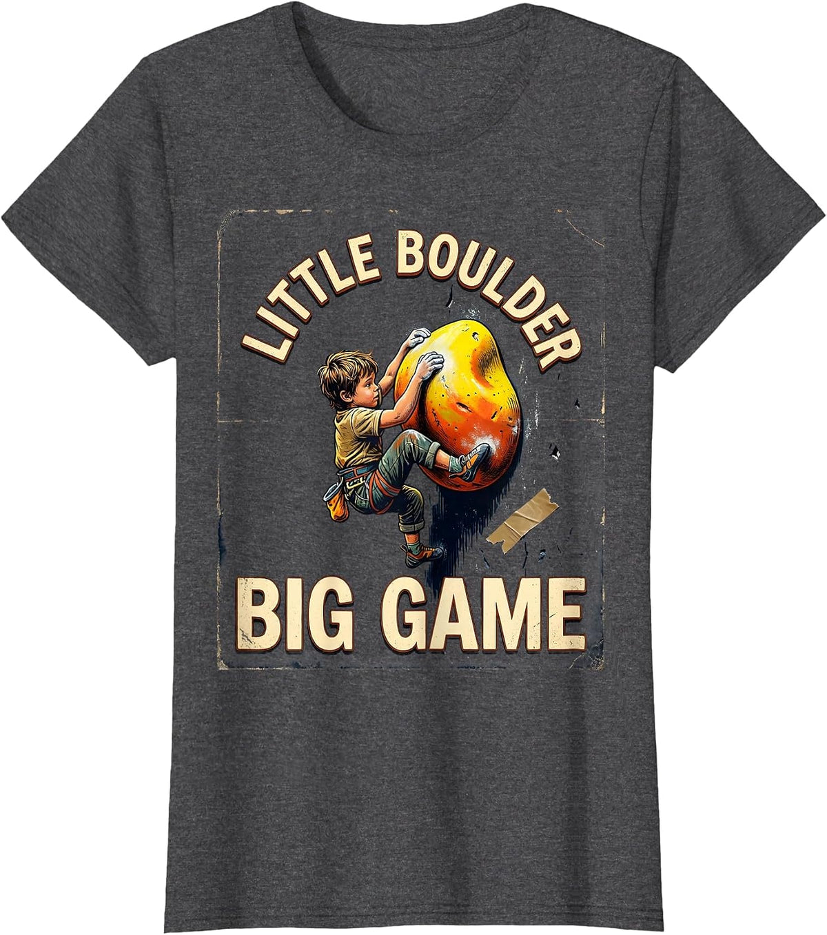 Women's Little Boulder Big Game Vintage Rock Climbing Bouldering T-Shirt - Dark Heather Grey