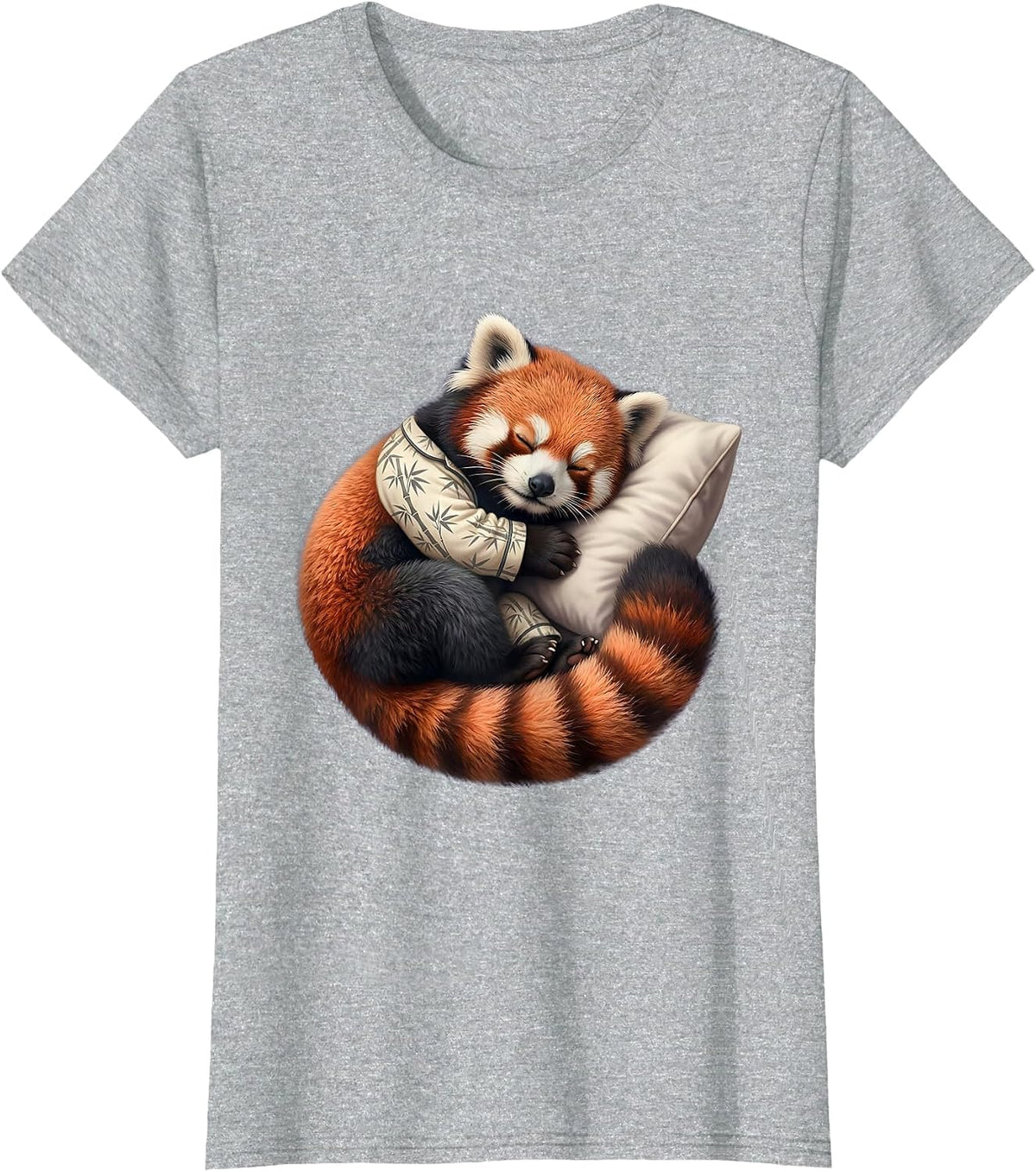 Women's Sleepy Red Panda Cute Kawaii Pajama Animal Lover T-Shirt - Heather Grey