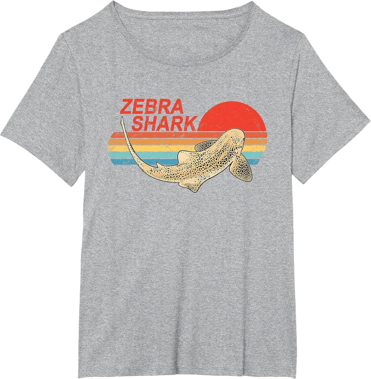 Vintage Sunset Zebra Shark T-Shirt - Heather Grey