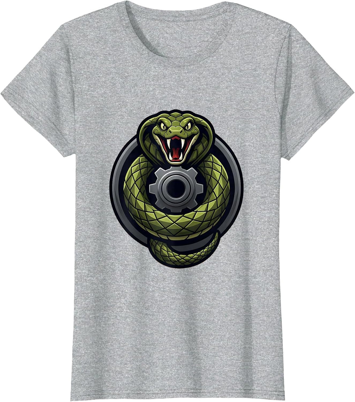 Snake Coiled Around Gear Shaft Mechanic Design T-Shirt - Heather Grey
