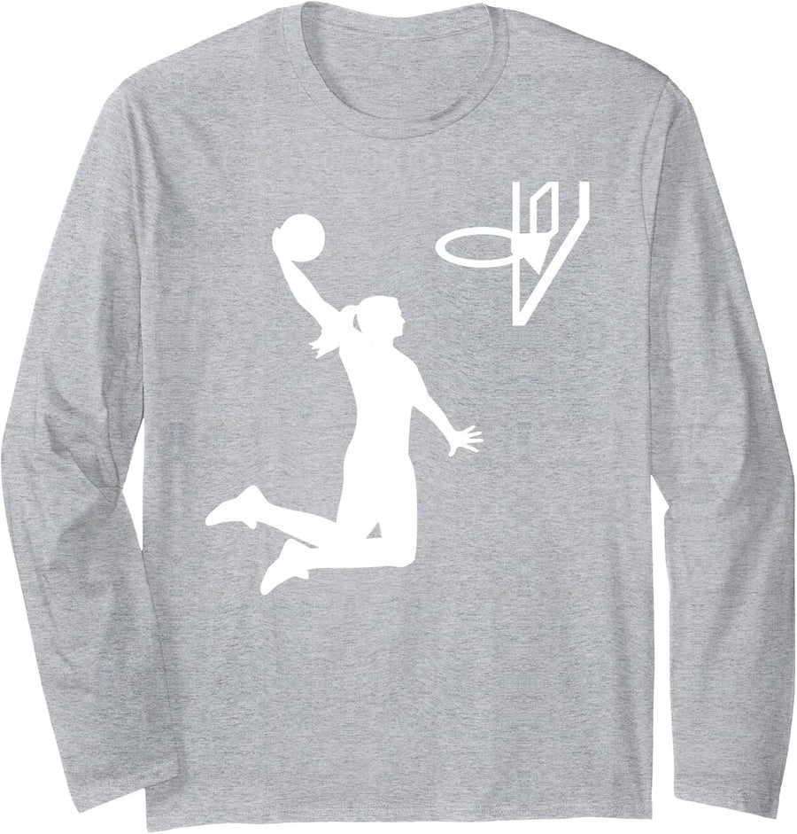 Basketball Girl Woman Long Sleeve T-Shirt - Adult Unisex Heather Grey