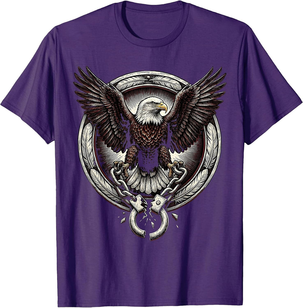 Red Freedom Bald Eagle Broken Shackle Graphic T-Shirt - Purple