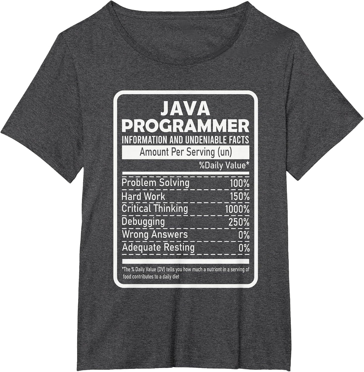 Funny Java Programmer Nutritional Facts Java Programming T-Shirt - Dark Heather Grey