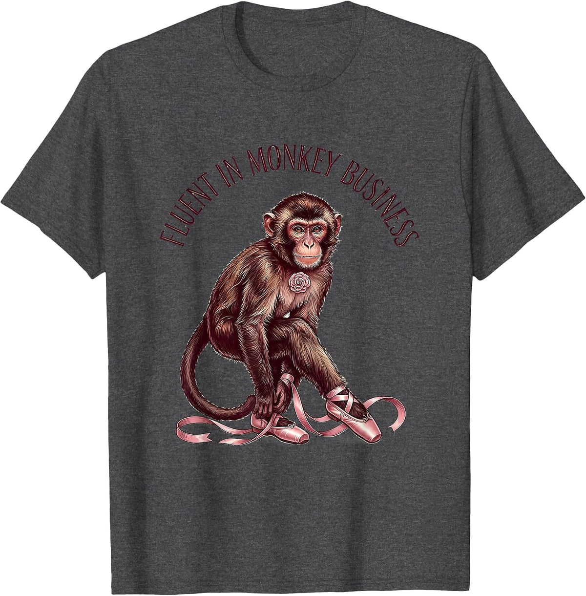 Men's Fluent In Monkey Business Funny Monkey Design T-Shirt - Dark Heather Grey