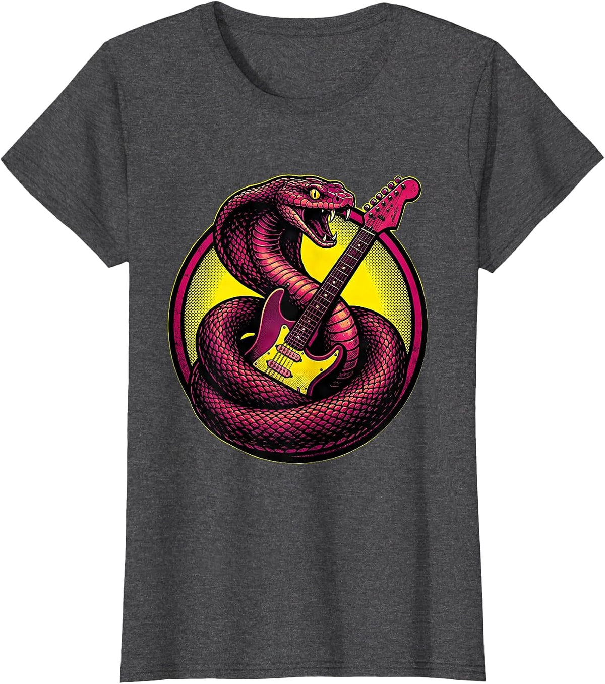 Women's Serpent and Electric Guitar Vintage Rock Art T-Shirt - Dark Heather Grey