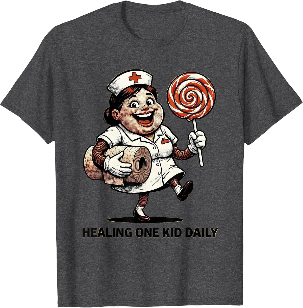 Healing One Kid Daily School Nurse Design T-Shirt - Dark Heather Grey