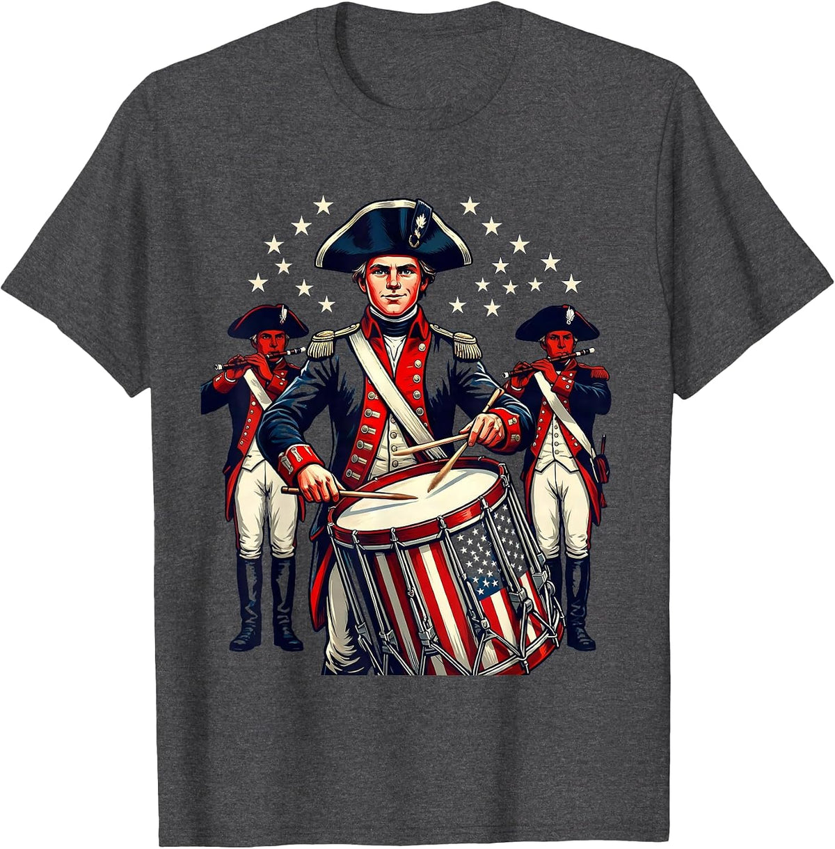 Boys Patriotic Colonial Drum and Fife Player T-Shirt - Dark Heather Grey