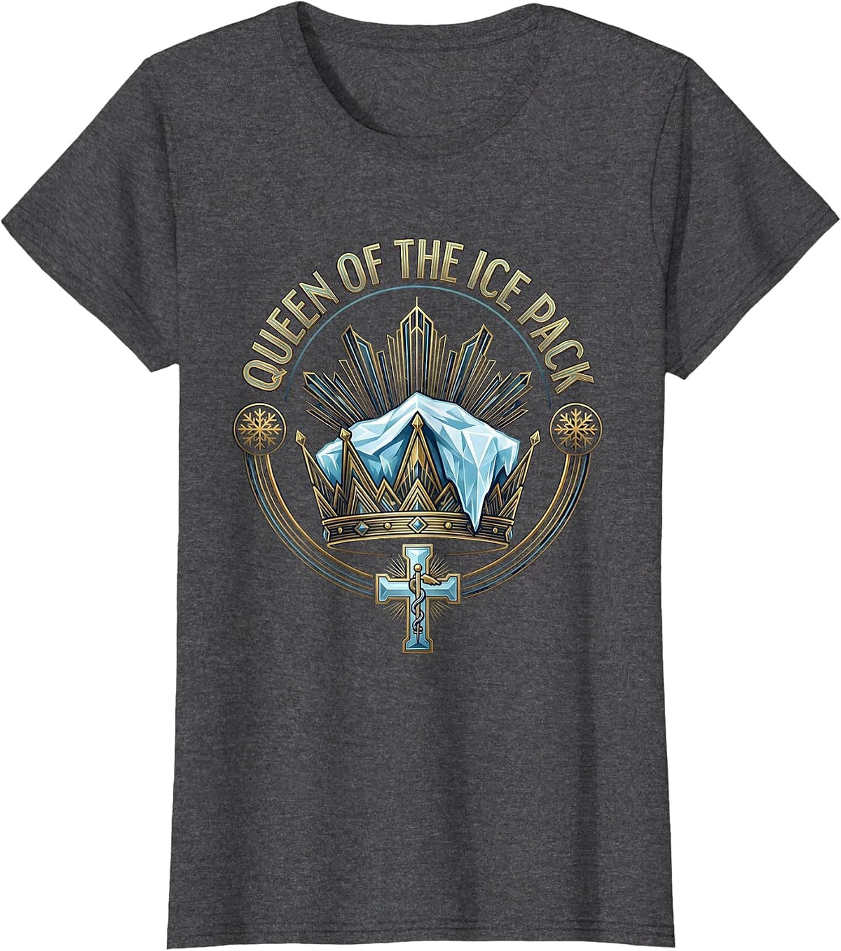 Women's Queen of the Ice Pack School Nurse Design T-Shirt - Dark Heather Grey