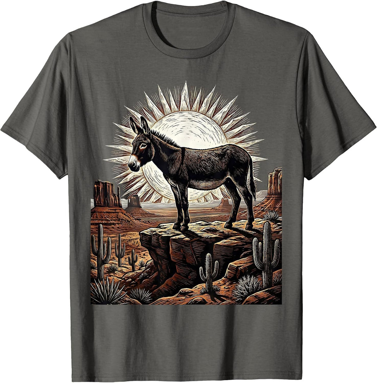 Donkey Silhouette Desert Sunset Graphic T-Shirt - Asphalt Grey