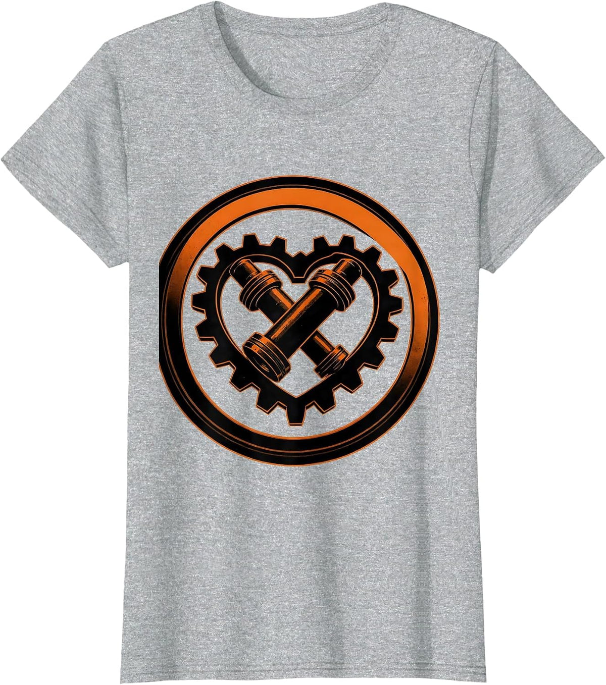 Mechanical Heart Gears and Pistons Illustration T-Shirt - Heather Grey