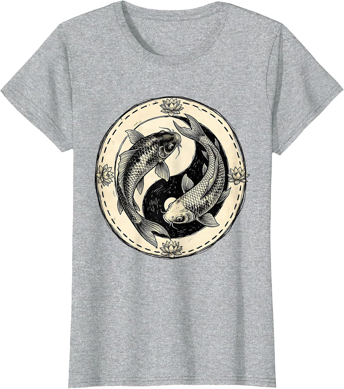 Women's Mr and Mrs Koi Fish Yin Yang Couples Design T-Shirt - Heather Grey