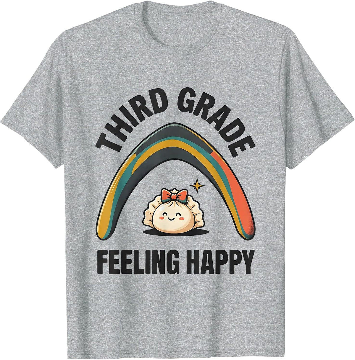 Men's Third Grade Feeling Happy Cute Kawaii Dumpling Back T-Shirt - Heather Grey