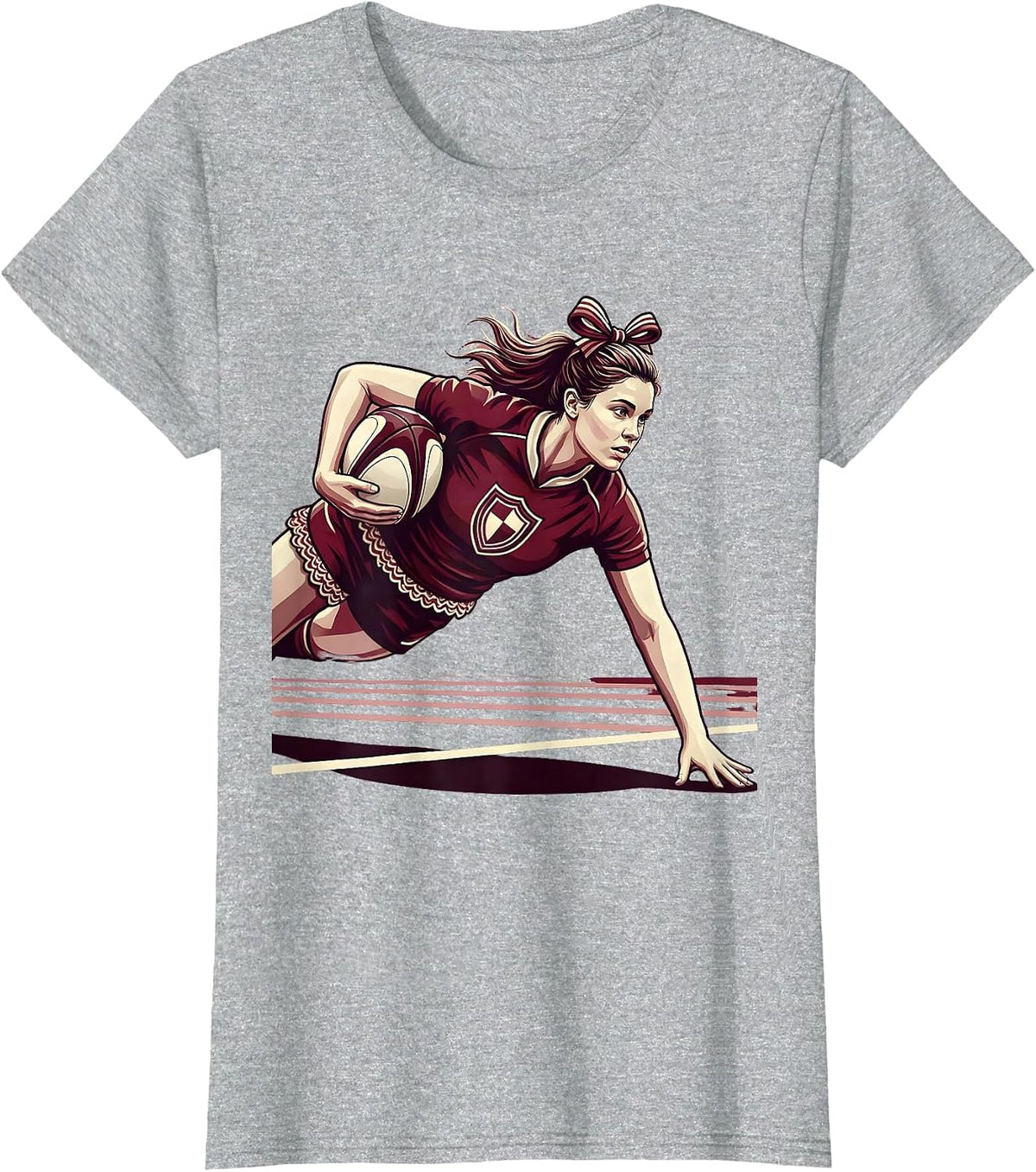Women's Rugby Try Scorer Diving Forward Graphic T-Shirt - Heather Grey