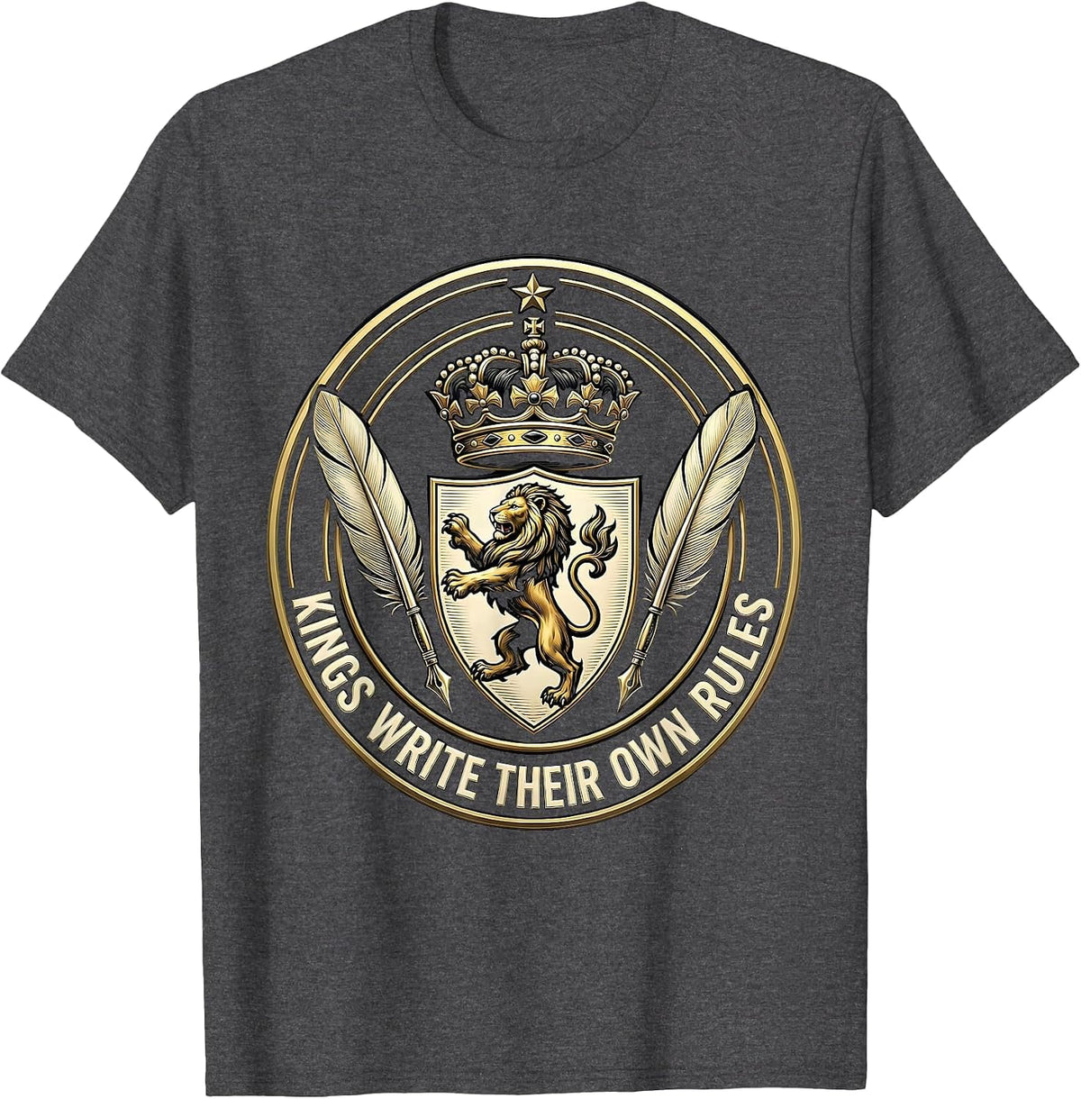Men's Kings Write Their Own Rules Freedom Design T-Shirt - Dark Heather Grey