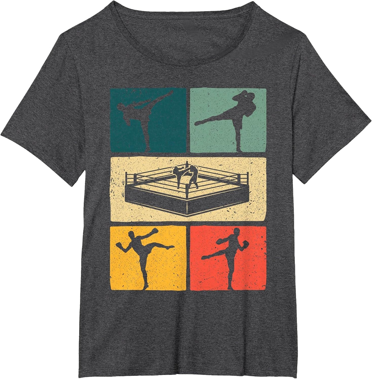 Vintage Kickboxing Art for Men Women Kickboxer Sports Lover T-Shirt - Dark Heather Grey
