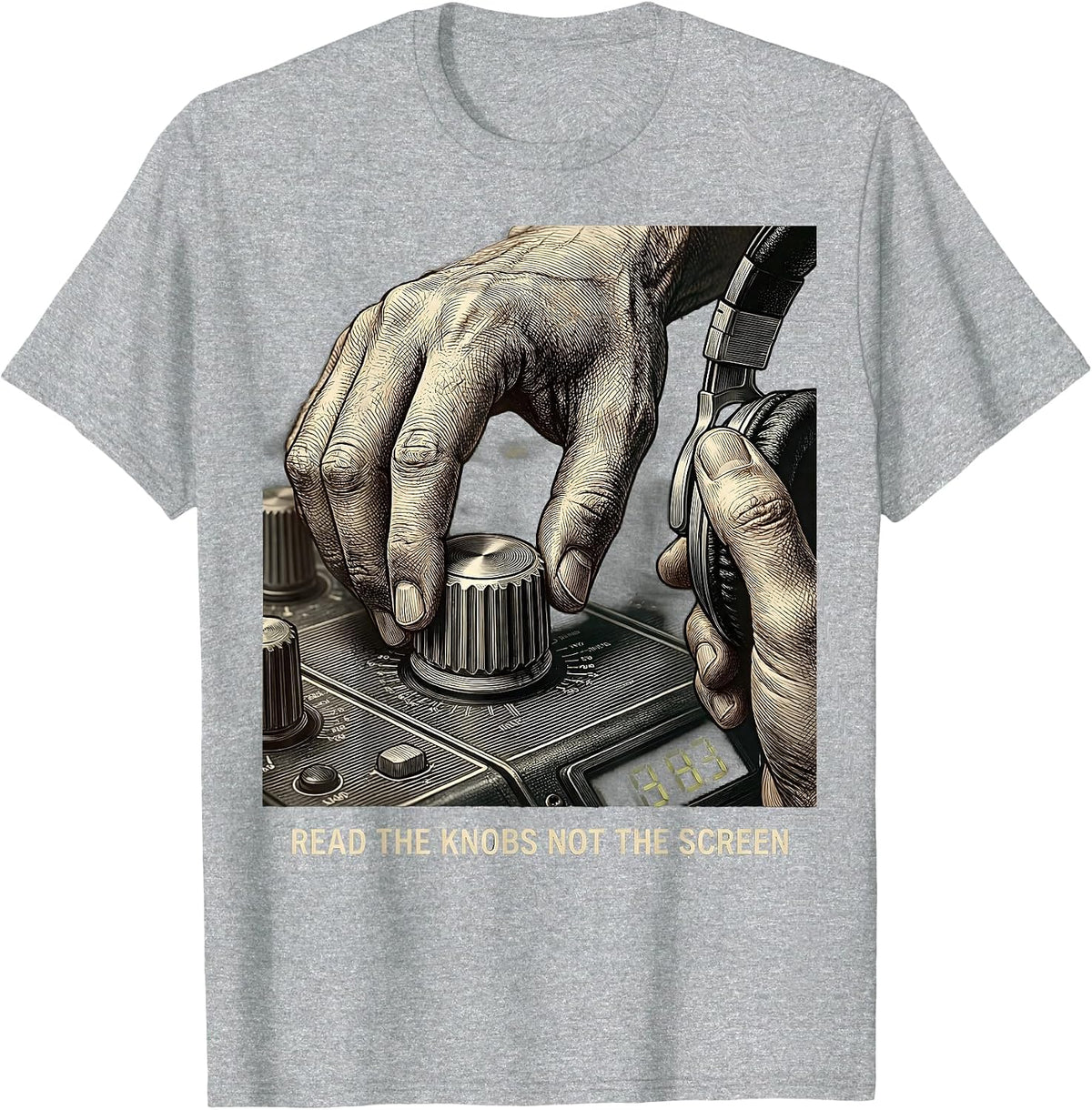Men's Read The Knobs, Not The Screen Funny DJ Retro Music Lover T-Shirt - Heather Grey