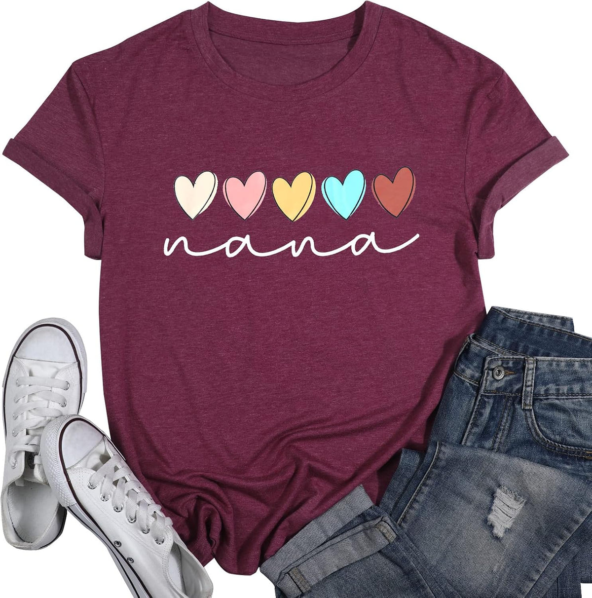 Nana T Shirt Women Funny Letter Print Love Heart Graphic Grandma Gift Tops Tees Casual Short Sleeve Shirts Top - Purple2