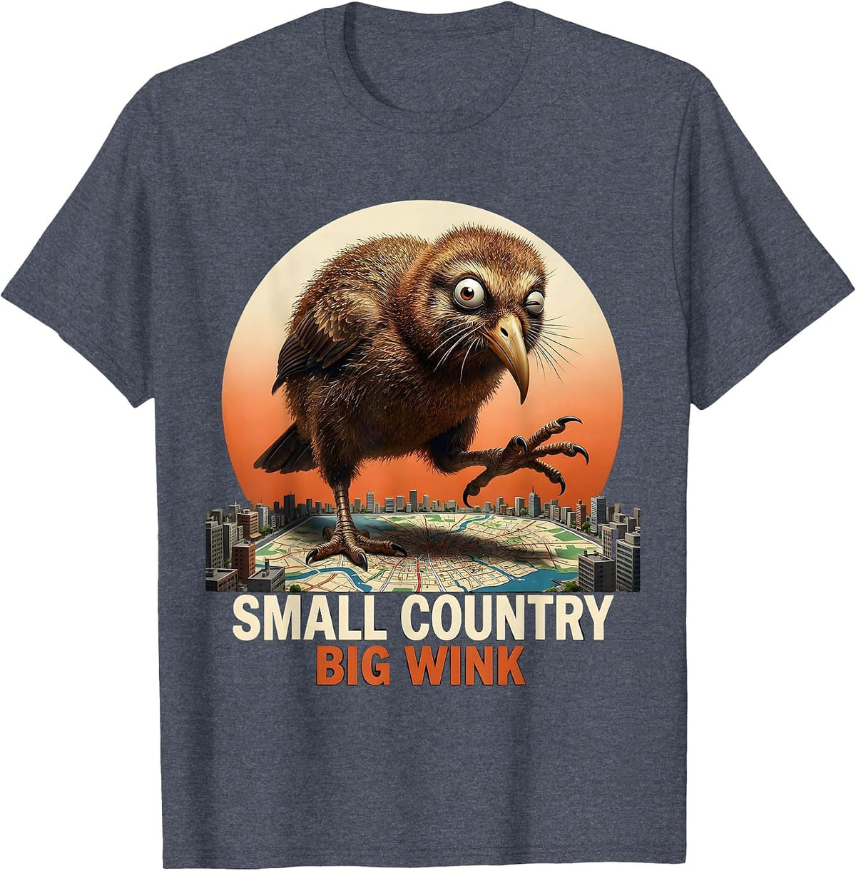Small Country Big Wink Vintage Kiwi Bird Rugby Fan Humor T-Shirt - Heather Blue