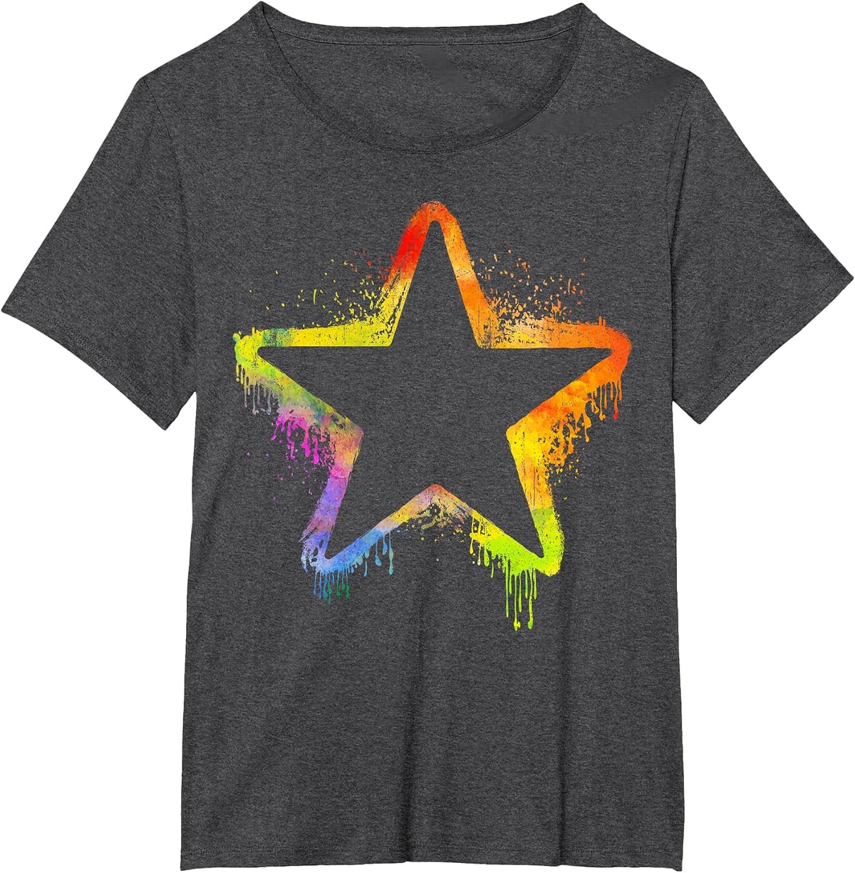 Colourful Star Graphic Design Paint Splash Art T-Shirt - Dark Heather Grey