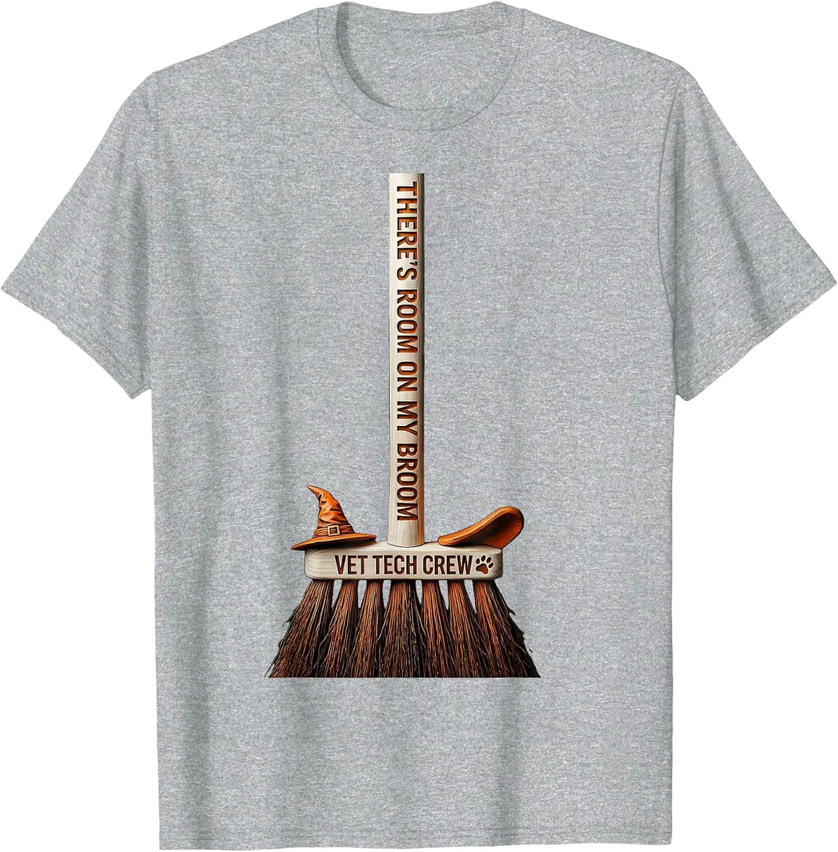 Men's There's Room On My Broom Vet Tech Crew Halloween T-Shirt - Heather Grey