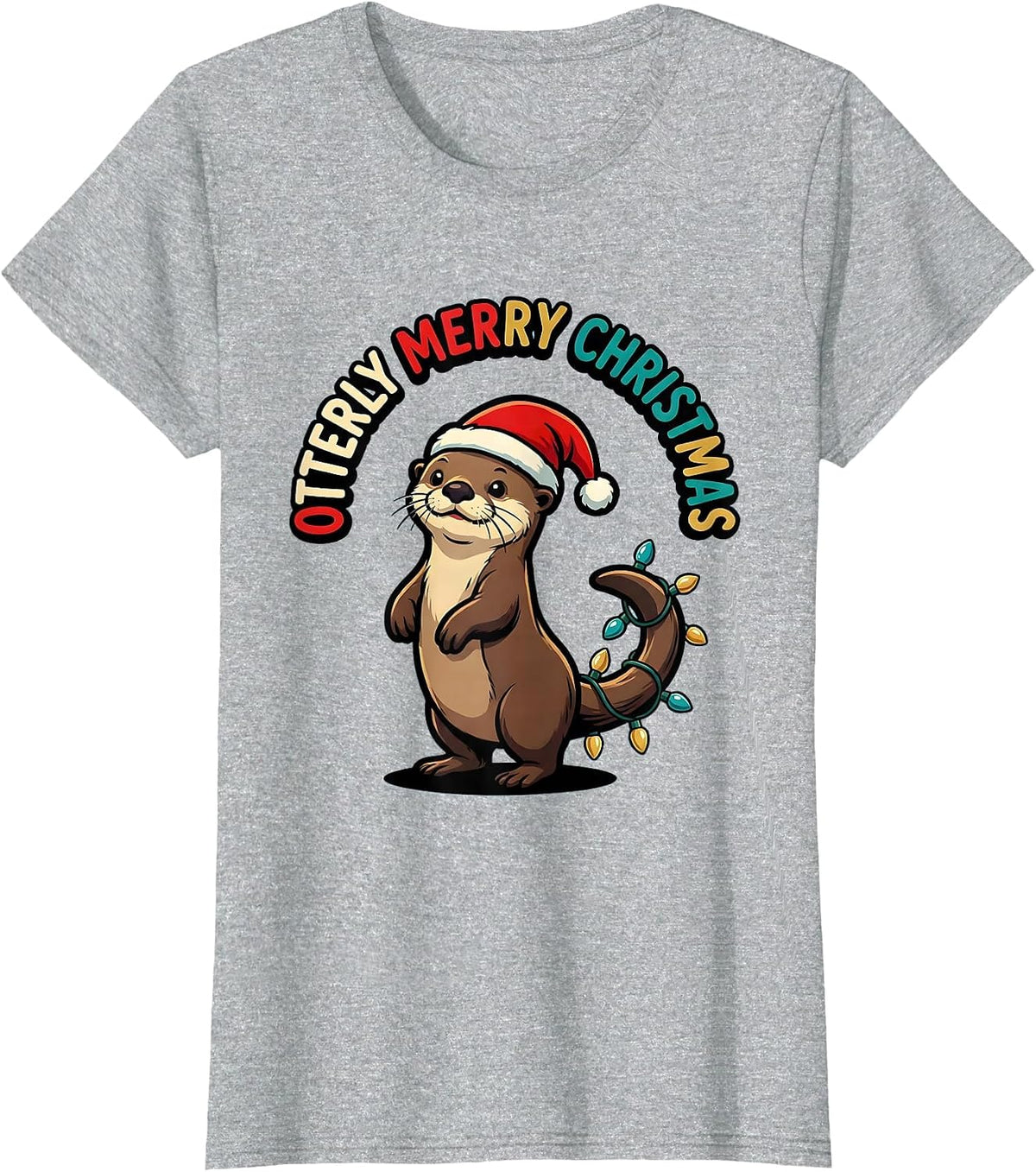 Otterly Merry Christmas Cute Otter Cartoon Animal Lover T-Shirt - Heather Grey