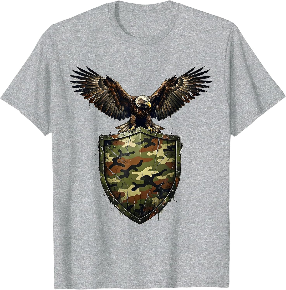 Men's Eagle Camo Shield Patriotic Graphic Design T-Shirt - Heather Grey