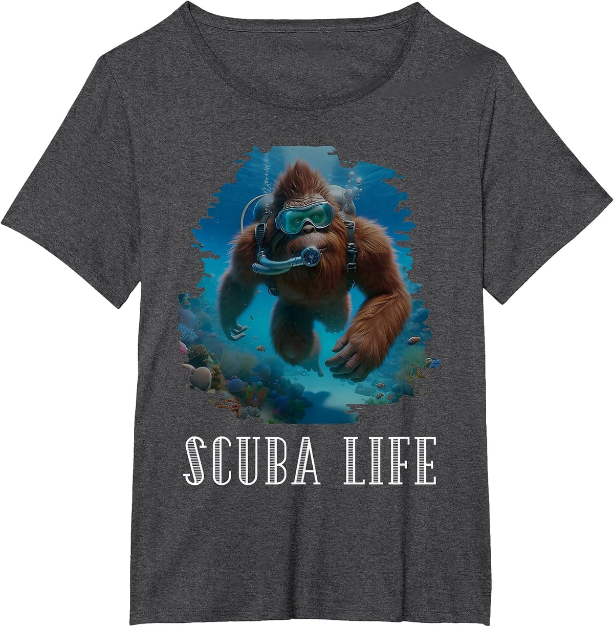 Funny Bigfoot Scuba Diving Scuba Diver Sasquatch Hawaiian T-Shirt - Dark Heather Grey