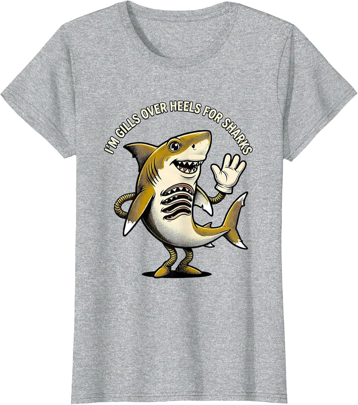 I'm Gills Over Heels For Sharks Retro Cartoon Ocean Animal T-Shirt - Heather Grey