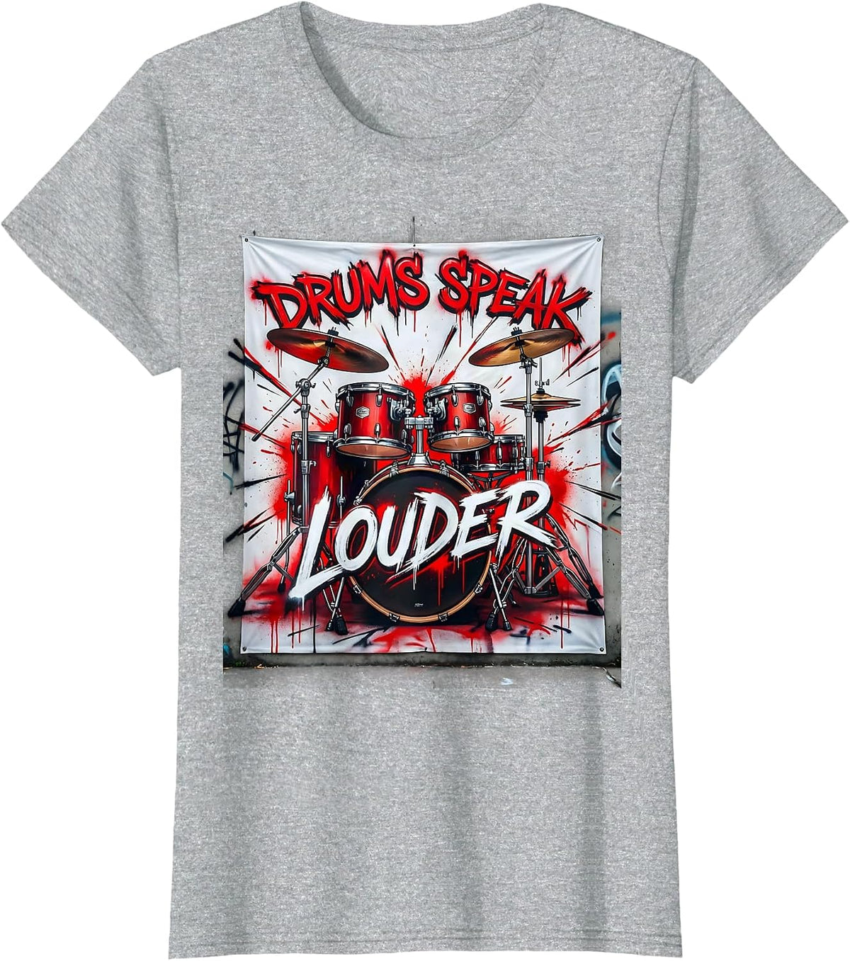 Drums Speak Louder Rock Band Music Design T-Shirt - Heather Grey