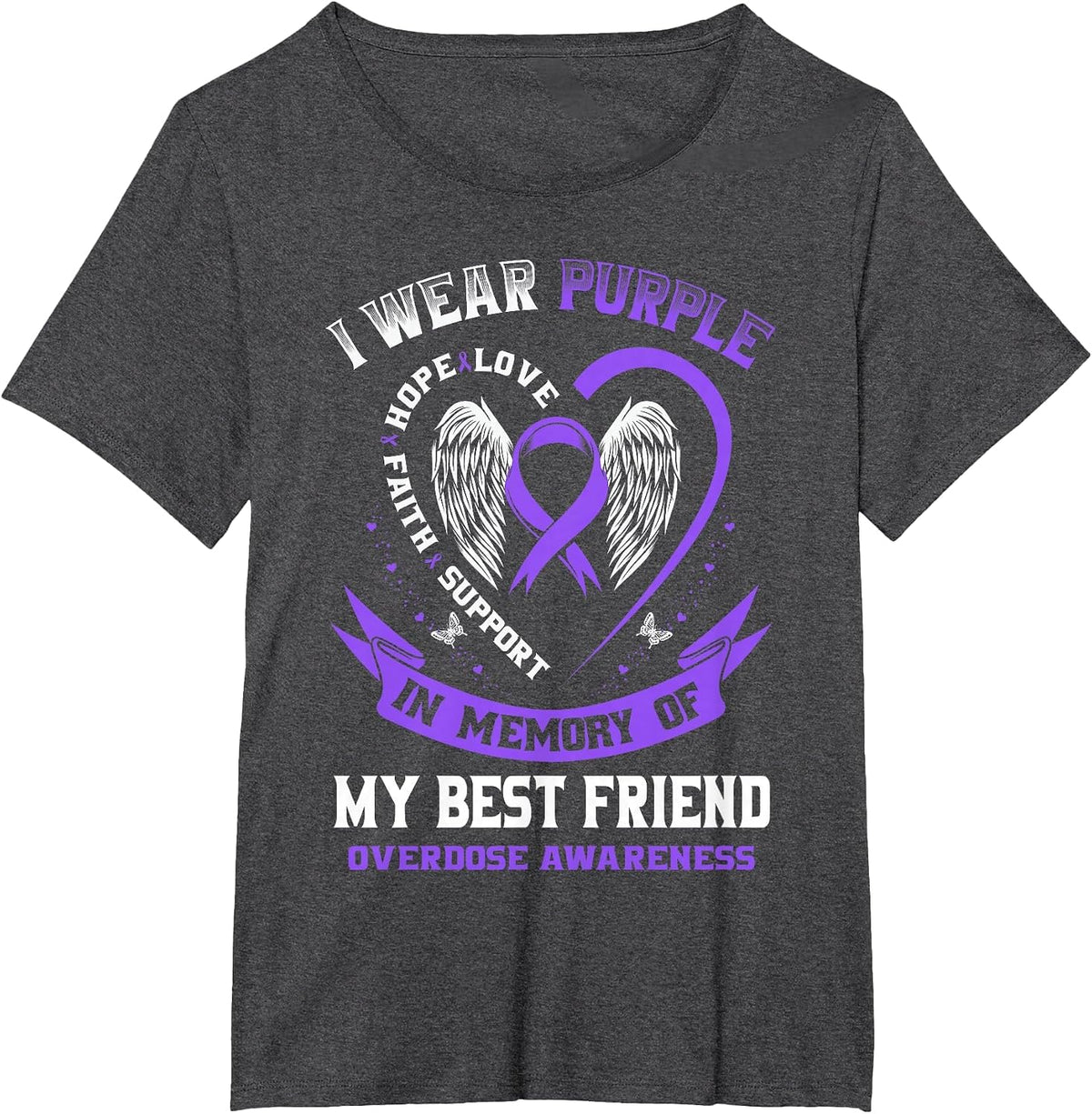 Purple in Memory of My Best Friend Drug Overdose Awareness T-Shirt - Dark Heather Grey