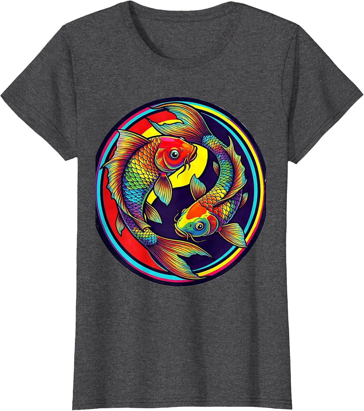 Women's Rainbow Koi Fish Circle Gay Pride Graphic T-Shirt - Dark Heather Grey