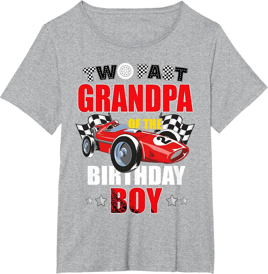 Grandpa of The Two Fast 2nd Birthday Boy Racing Car Family T-Shirt, Women's Plus, Heather Grey, 1X - As Pictured