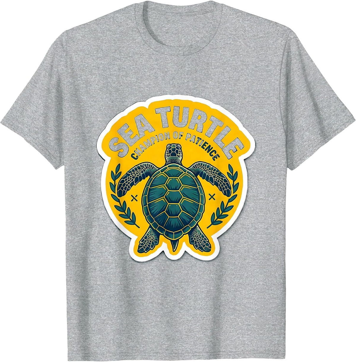 Men's Sea Turtle Champion of Patience Funny Turtle Lover Sticker T-Shirt - Heather Grey