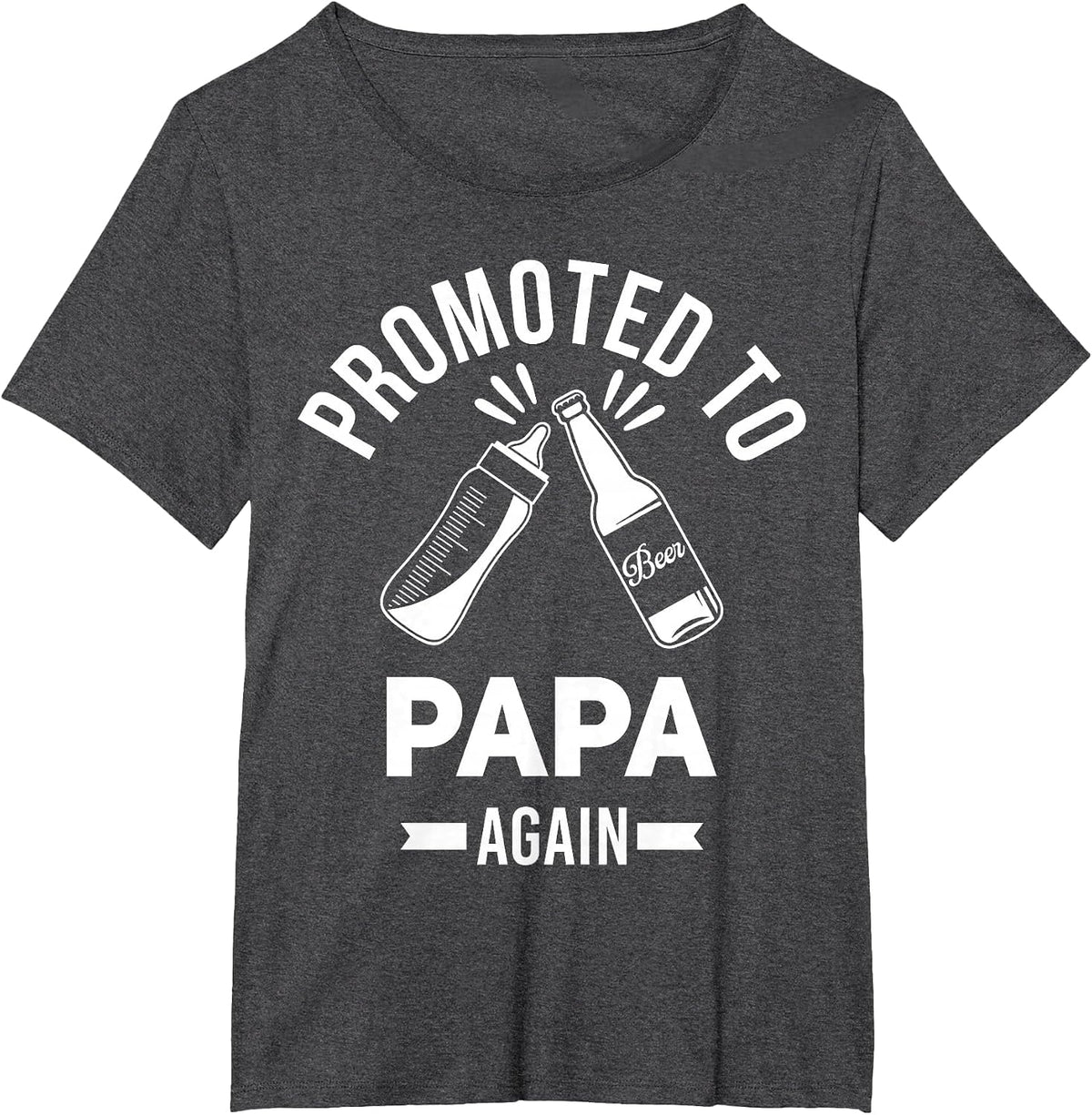 Promoted to Papa Again Funny Pregnancy Announcement T-Shirt - Dark Heather Grey