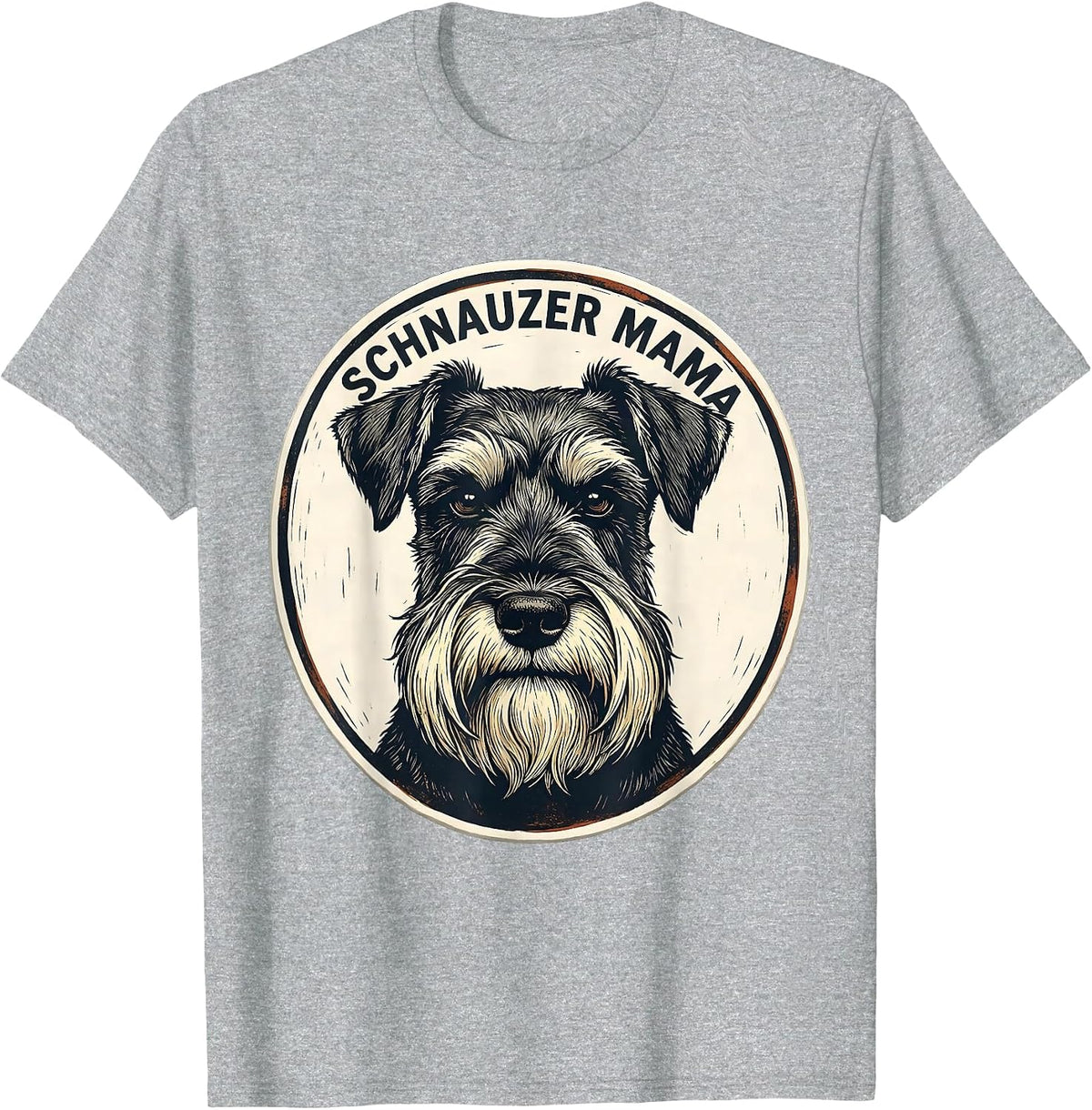 Men's Schnauzer Mama Linocut Miniature Schnauzer Owner Dog Lover T-Shirt - Heather Grey