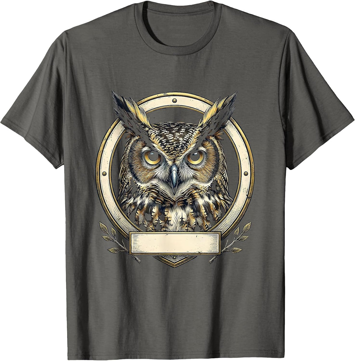 Owl Shield Badge Bird Lover Humor T-Shirt - Asphalt Grey