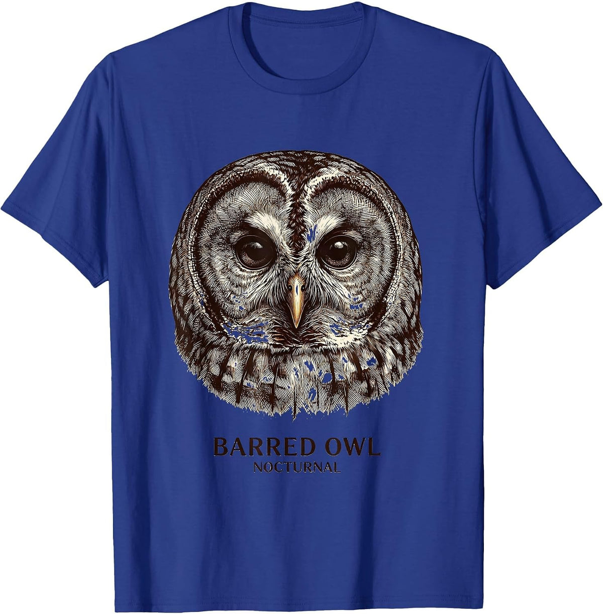Barred Owl Nocturnal Crosshatch Wildlife Portrait Animal Art T-Shirt - Royal Blue