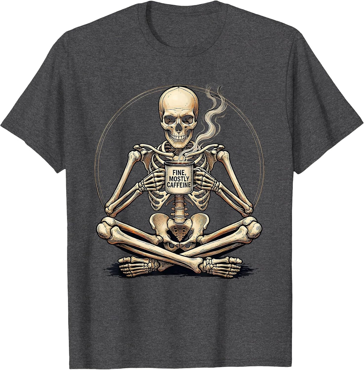 Men's Fine, Mostly Caffeine Whimsical Dry Humor Halloween Coffee T-Shirt - Dark Heather Grey
