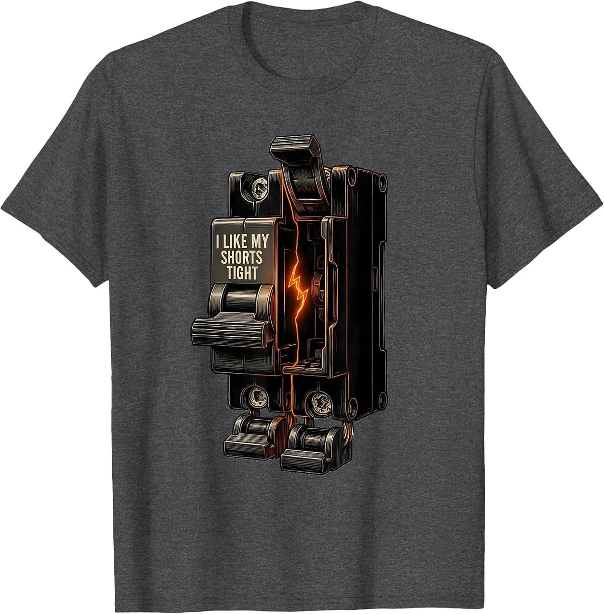Men's I Like My Shorts Tight Funny Electrician Skeleton Technical T-Shirt - Dark Heather Grey