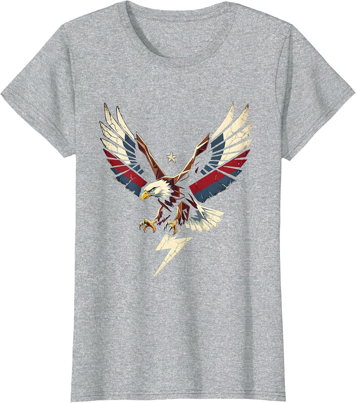 Bald Eagle Lightning Bolt Patriotic Graphic Design T-Shirt - Heather Grey
