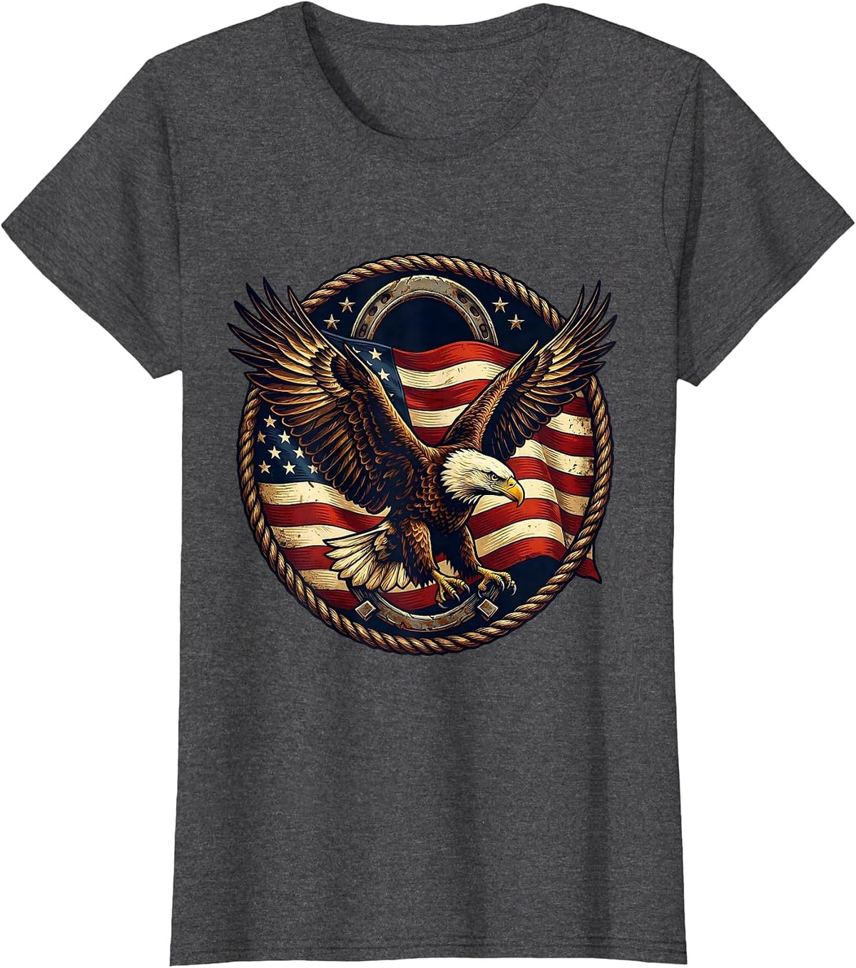 Women's Bald Eagle Soaring American Flag Patriotic Design T-Shirt - Dark Heather Grey