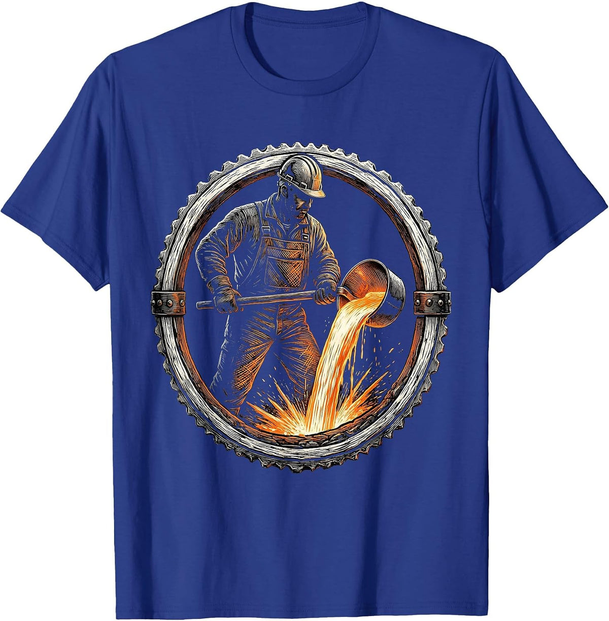 Steel Worker Molten Metal Pour Graphic Tee T-Shirt - Royal Blue