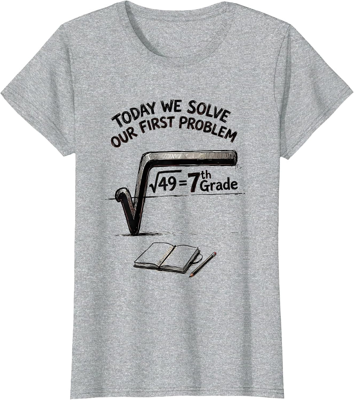 √49 = 7th Grade Today We Solve Our First Problem Math T-Shirt - Heather Grey
