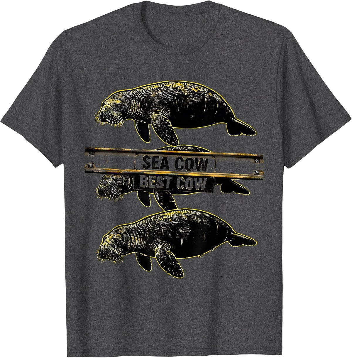 Sea Cow Best Cow Funny Manatee Lover Ocean Animal Humor T-Shirt - Dark Heather Grey