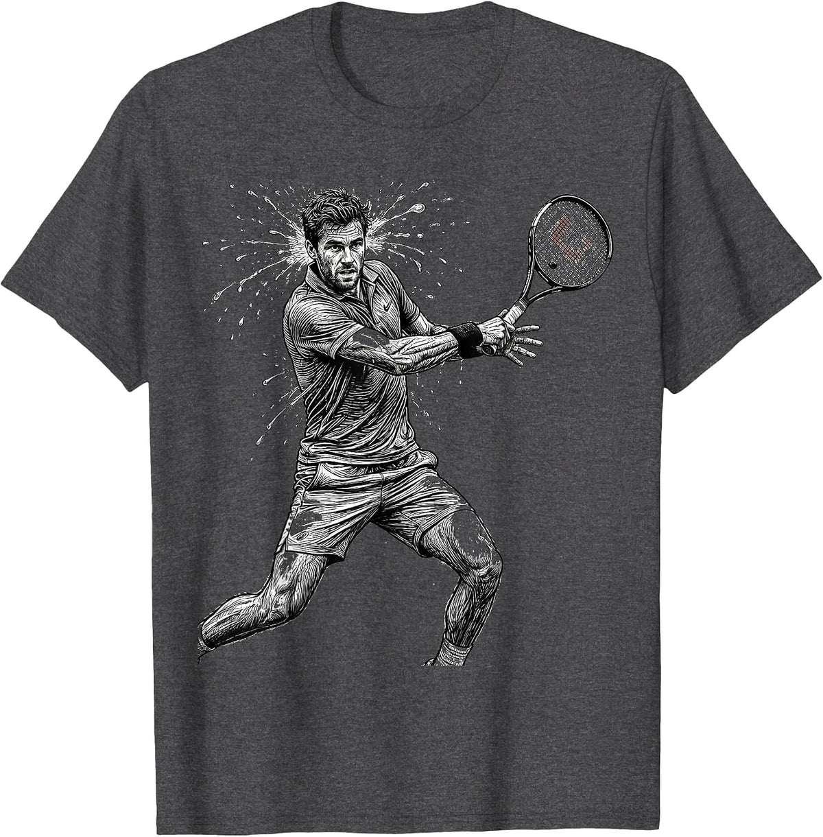 Aggressive Forehand Tennis Sweat Flying Graphic T-Shirt - Dark Heather Grey