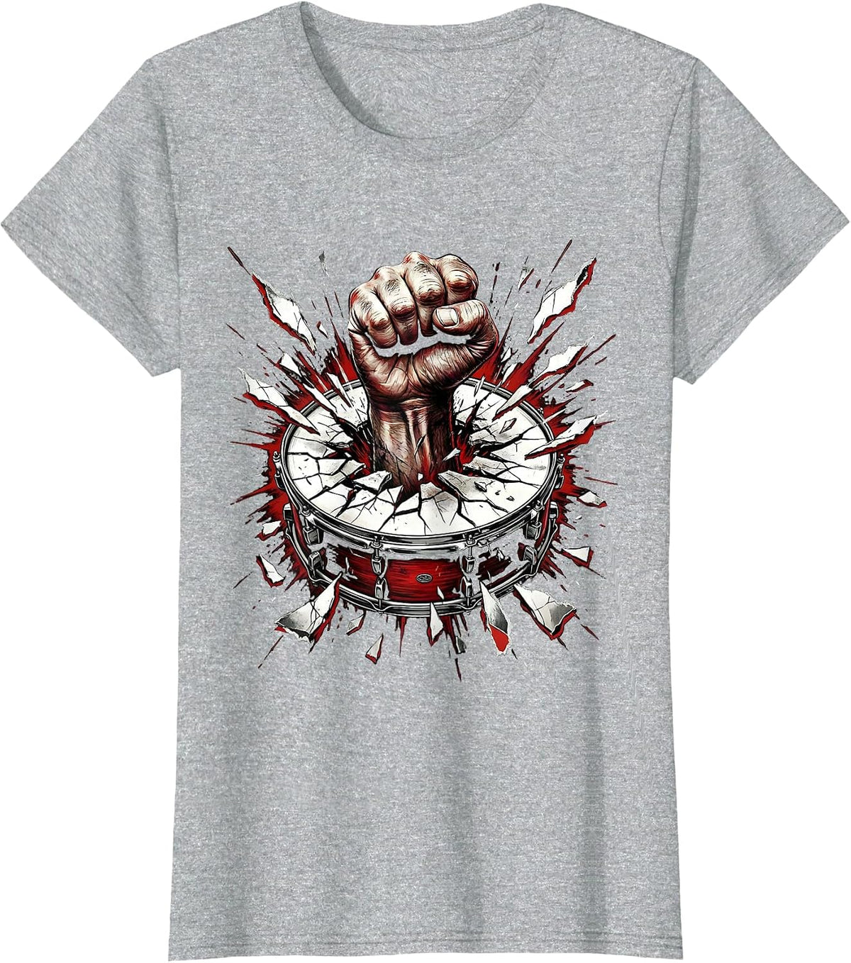 Fist Through Bass Drum Punk Rock Concert Graphic T-Shirt - Heather Grey