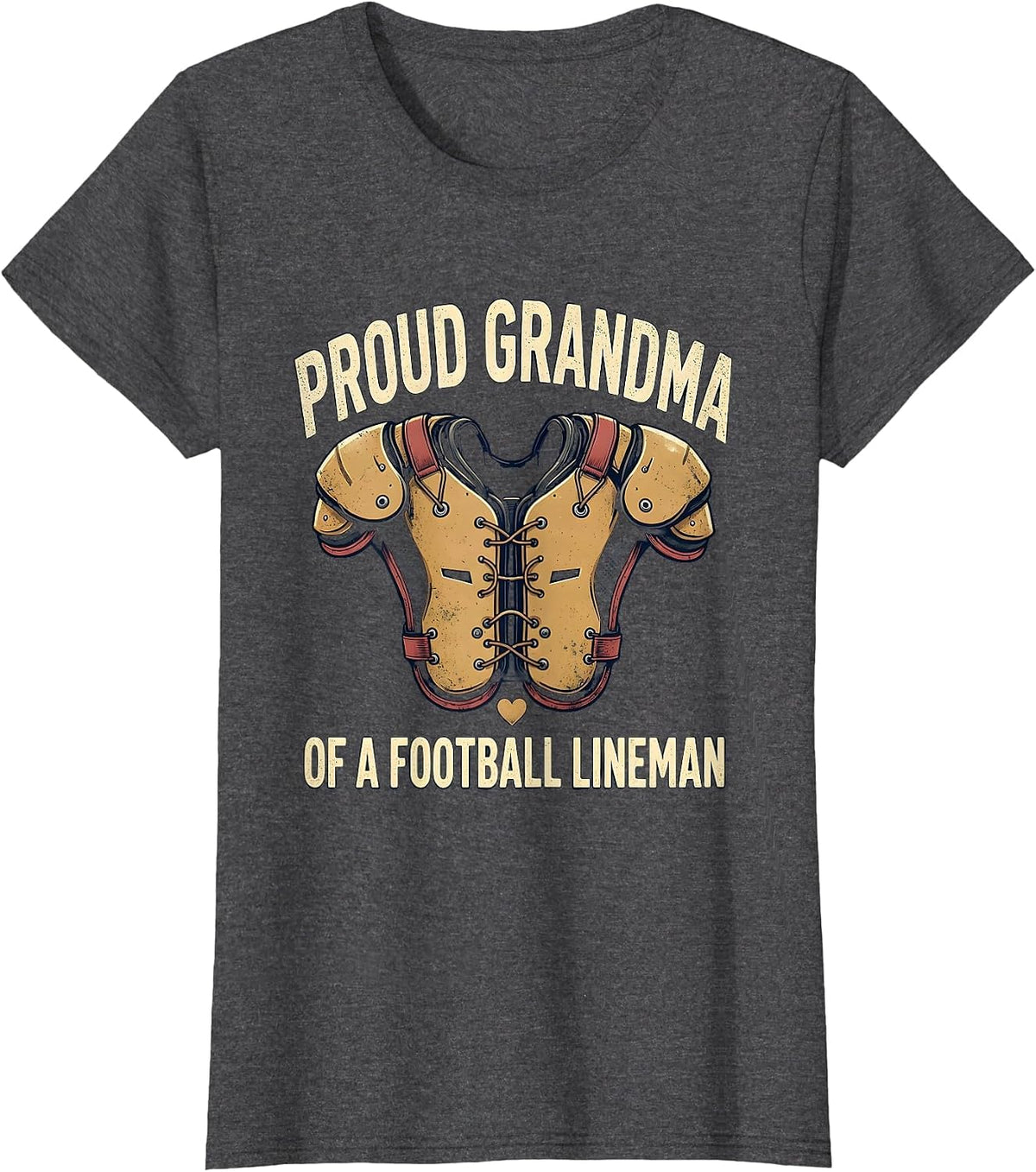 Women's Proud Grandma of a Football Lineman Vintage Family Fan Pride T-Shirt - Dark Heather Grey