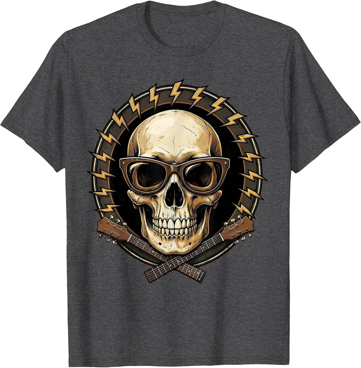 Rock and Roll Skull with Vintage Sunglasses T-Shirt - Dark Heather Grey