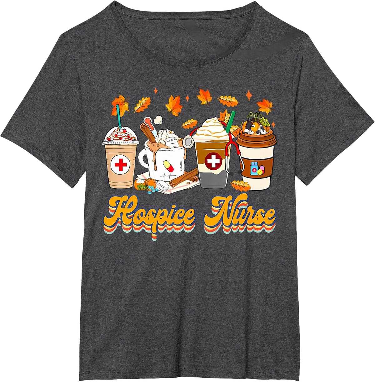 Vintage Hospice Nurse Fall Vibes Autumn Season Clothing T-Shirt - Dark Heather Grey