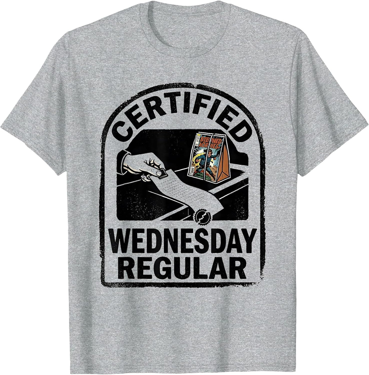 Men's Certified Wednesday Regular Rubber Stamp Comic Book T-Shirt - Heather Grey